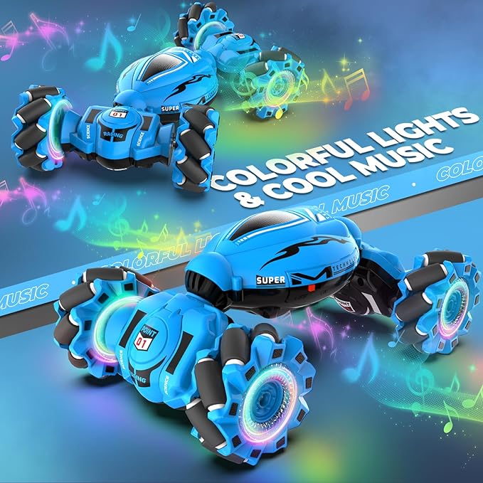 Dysaim Gesture RC Car Gesture Sensing RC Stunt Car Toys for Kids 6-12 yr 2.4GHz 4WD Hand Remote Control with Lights Music Off-Road 360° Rotation Drift for Birthday Toy Gifts