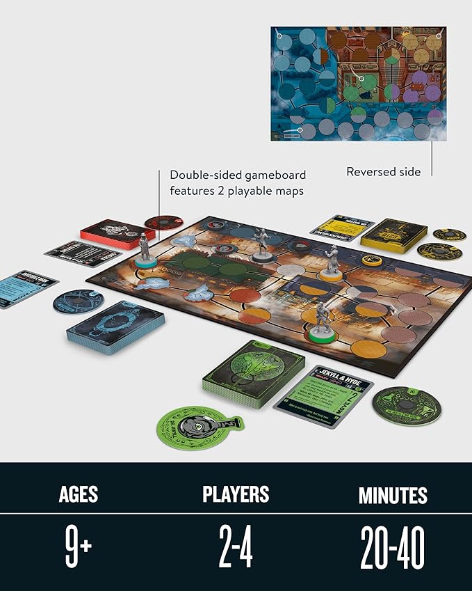 Restoration Games Unmatched Cobble &amp Fog - Strategy Board Game for 2 to 4 Players - Heroes Expansion with Sherlock Holmes Dracula Jekyll &amp Hyde and Invisible Man - 20-40 Min Playtime - Ages