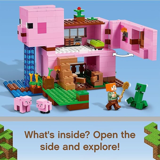 LEGO Minecraft The Pig House 21170 with Alex Creeper and 2 Pig Figures Animal Building Toy Great Gift for Kids Boys &amp Girls Ages 8+