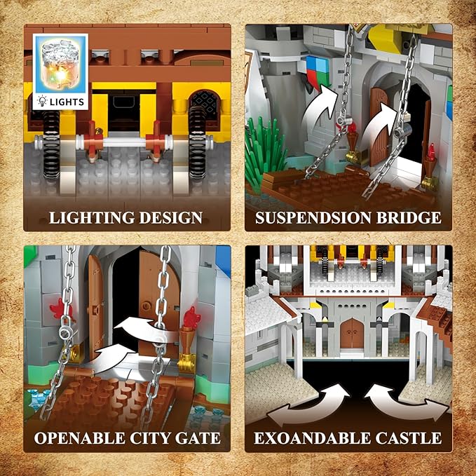 Reobrix Medieval Castle Building Sets for Adults Medieval Architecture Set with Light Collectible Model or Home Office Decor Street View House Building Kits 66006