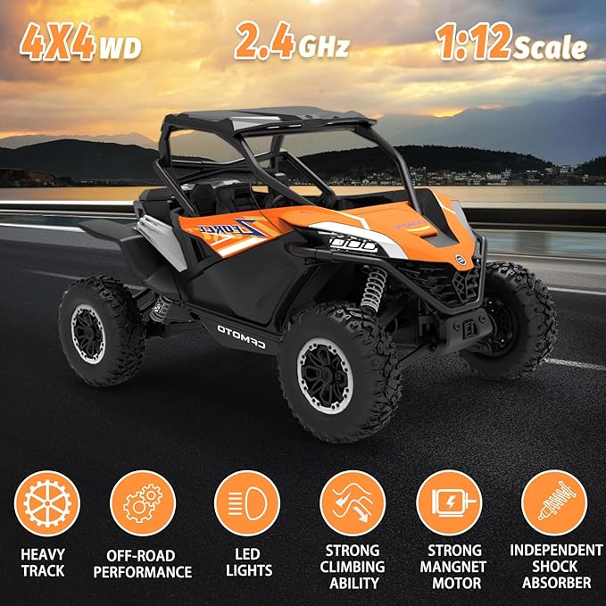 Remote Control Car All Terrain for Zforce 4WD Off Road UTV Trucks with 3 Speed and LED Bodylight 1:12 Scale Electric RC Crawler Vehicle Toy Gifts for Boys Girls Adults 2 Batteries Included