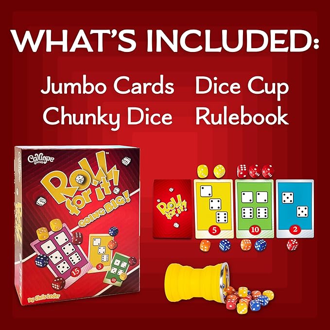 Calliope Games Roll for It Going Big - Fast-Playing Family Dice Game with Big Oversized Cards and Dice Retirement Party Games Fun Family Games for Travel Parties and Game Night - Red Edition