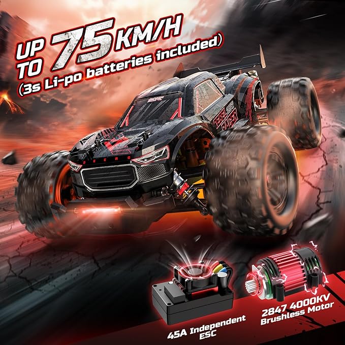 DEERC Fast Brushless RC Car for Adults 1/14 4WD Off-Road Remote Control Car Truck 46+ MPH Waterproof All Terrain RC Truggy with 2X 3S LiPo Batteries