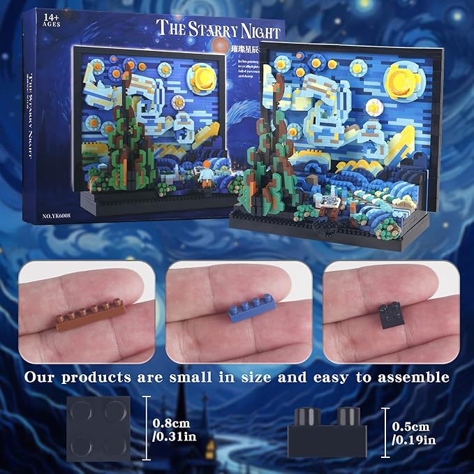 2000+PCS Creative DIY Starry Night Micro mini Building Blocks3D Painting Frame Wall Art Decoration Collection ConstructionBest Present for 14+ Boys Girls or Adults