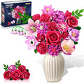 Flowers Bouquet Building Set with LED - 21 Rose Red Botanical Collection Kit for Adults Women Easter Gift for Her/Wife/Girlfriend/Mom 832 PCS Artificial Flower Plant for Home Decor