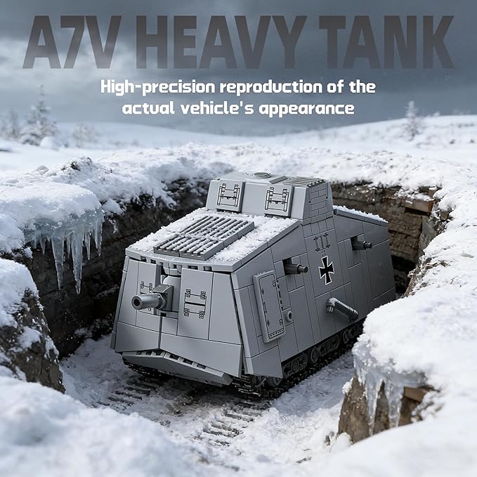 WW1 A7V Heavy Tank Building Sets German Army Military Vehicles Collectible Model for Adults Enthusiasts - 920PCS