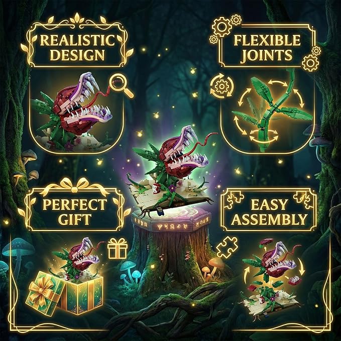 Ancient Magic Book &amp Cannibal Flower Building Set Fantasy Monster Plant Model Kit for Adults Articulated Venus Flytrap on Spellbook Gothic Home Decor Gift