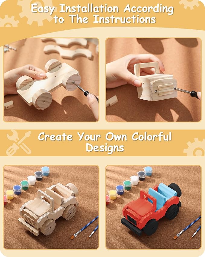 SainSmart Jr. Woodworking Building Kits for Kids with Birdhouse 4-in-1 Kids STEM Projects Set DIY Wood Crafts Assembly Toys with Paints &amp Brushes for Boys and Girls