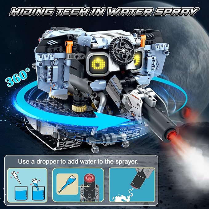 Changeable LED Eyes Robot Building Set- 5 in 1 Remote &amp App-Controlled Robotic Building Block RC Elephant/Bulldozer/Tank/Tracked Model Kit Toys Gift for Kids Boys Girls Teens Age 12+ Years Old
