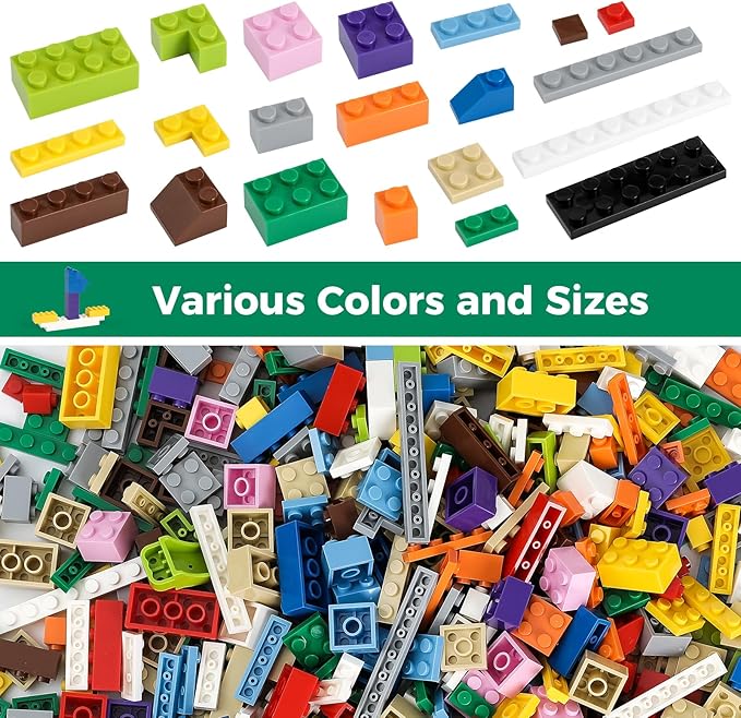 1100 Pieces Building Blocks Compatible with All Major Brands Classic Bulk Blocks Includes Wheels Door Window Street Lights