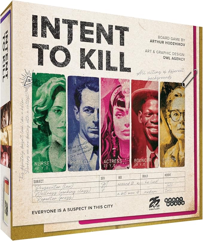 Intent to Kill by 25th Century Games | Detective vs Serial Killer Noir Board Game | Asymmetric Strategy Murder Investigation Evidence Collection &amp Tactical Gameplay | 2 Players | Ages 14+