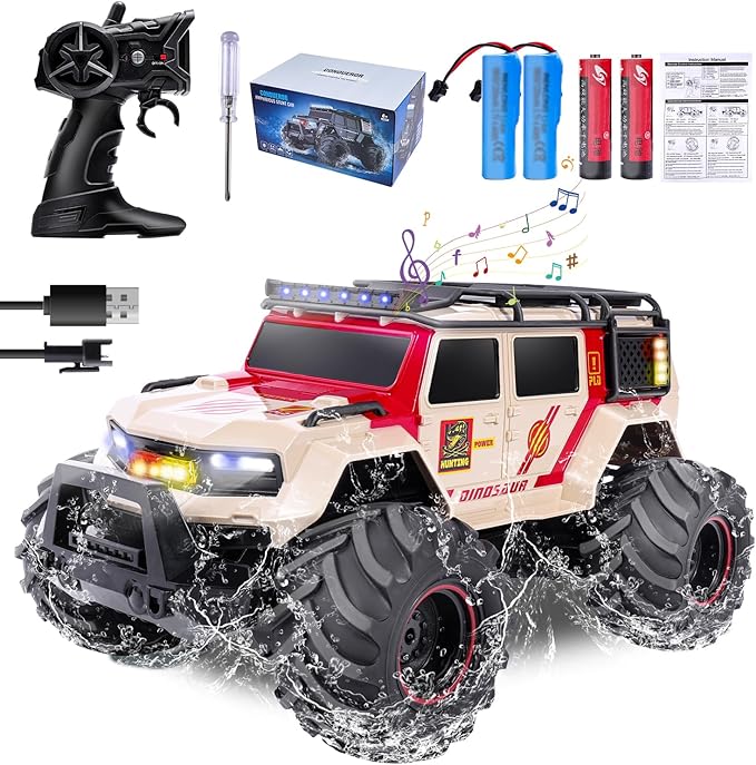 1:14 RC Police Car Waterproof Amphibious Remote Control Police Car for Kids with Siren Lights Boys Girls Age 6 7 8 9 10 11 12 Gift Present Toy(Yellow)