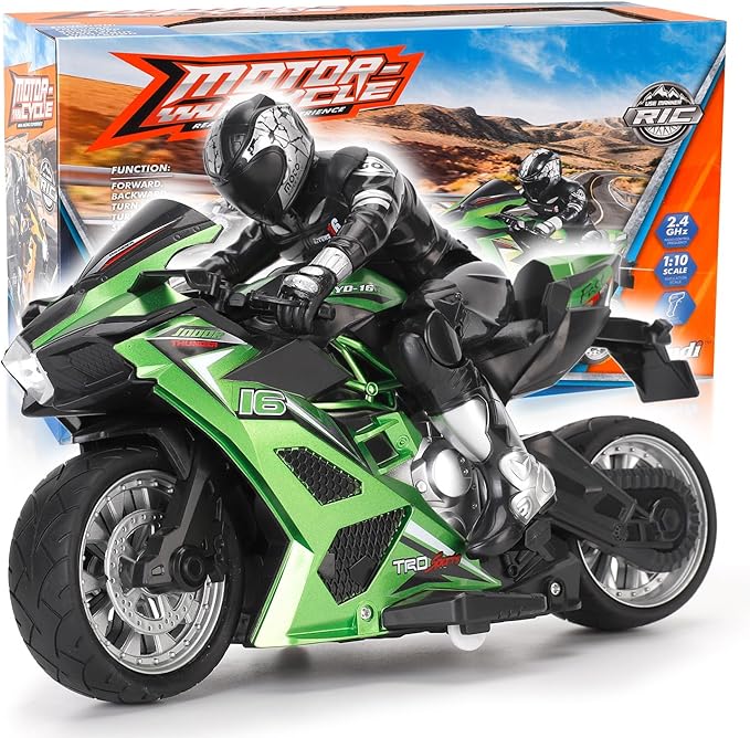 Liberty Imports 2.4G RC Remote Control Stunt Motorcycle with Riding Figure 1:10 Scale High Speed Cross Country 360 Degree Rotation Drift Shockproof Racing Motorbike (Green)