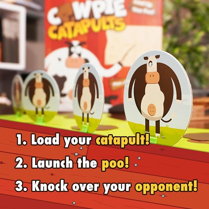 The Good Game Company Cowpie Catapults - Launch Poop with a Catapult to Knock Over Cows Last Moo Standing Wins Easy to Learn Cow Tipping Funny Kid Family Board Game Age 6+