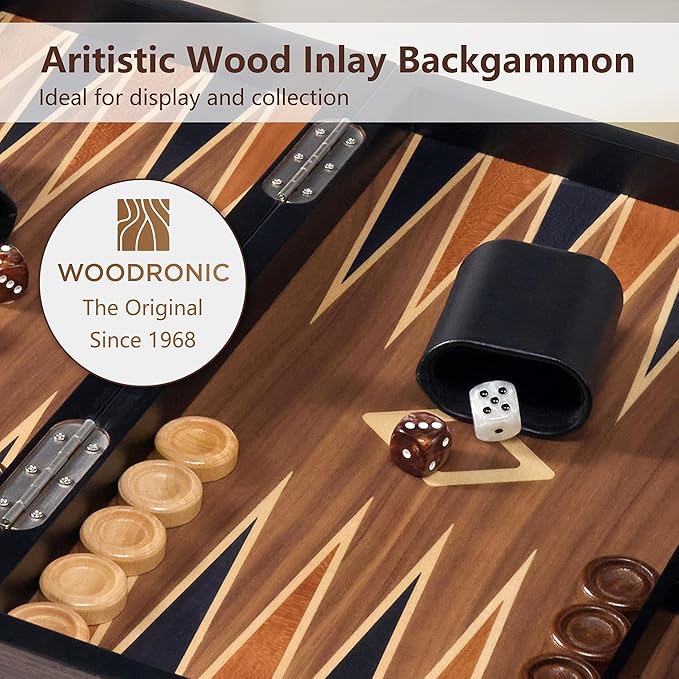 Wooden Backgammon Set for Adults – 19 Inch Classic Board Game Case - Premium Folding Backgammon Set with Wooded Playing Pieces Dices - Large Wood Inlaid Travel Backgammon Game Set for 2 Players