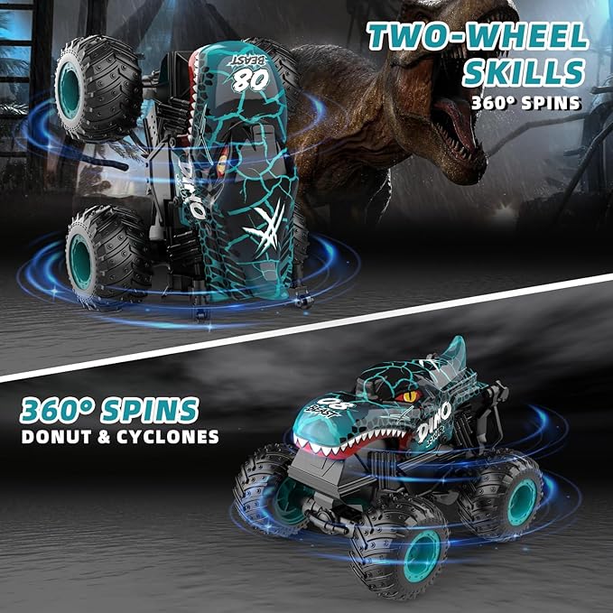 Gohero Monster Truck Toys 2.4Ghz Remote Control Monster Trucks for Boys Age 4-7 1:20 Dinosaur Toys with Light &amp MusicRC Truck with Stunt 360° Spin Walk Upright&amp Drift Dinosaur Toy for Ki