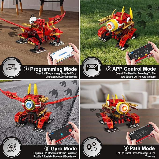 HOGOKIDS 5-in-1 Dragon Robot Building Toys with 6 Lighting Colors &amp 5 Light Effects - 354PCS Remote &amp App Control Robots Toy Set for Kids RC Robot Building Toys Gifts for Teens Boys Girls Age