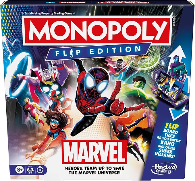 Monopoly Flip Edition: Marvel Board Game | Ages 8 and Up | 2 to 4 Players | Family Board Games for Kids Teens and Adults