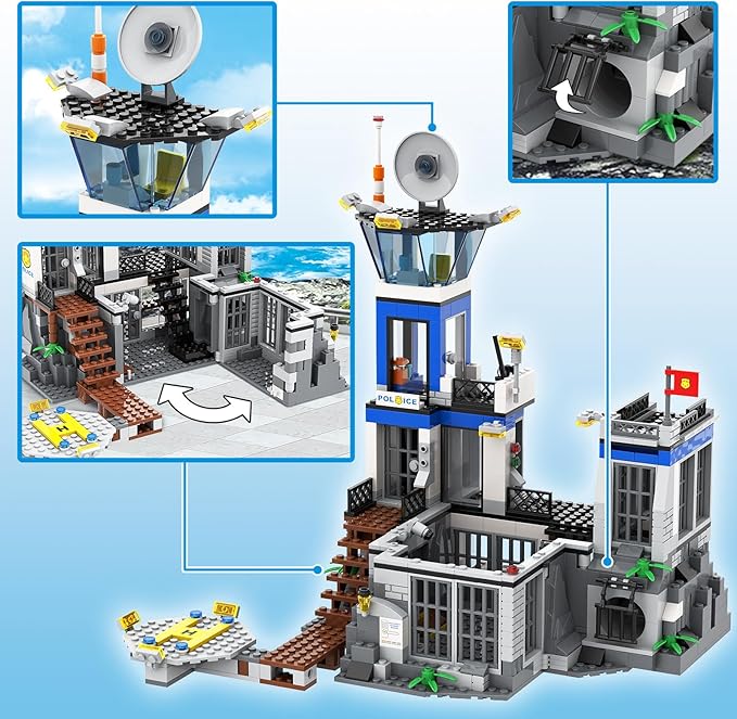 City Police Prison Island Building Blocks Set Police Station Building Toy Kit with Police Car Drone Helicopter Boats Best Preschool Toys Gift for Kids Boys and Girls Aged 6+ (946 Pieces)