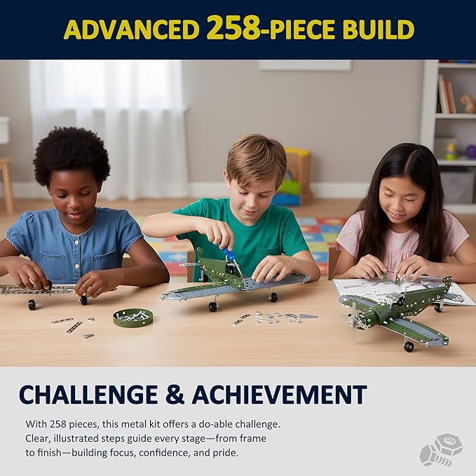 STEM Metal Airplane Building Kits for Kids Ages 8-16 258 Pieces DIY Mechanical Engineering Construction Toys Large Model Aircraft Project for Boys &amp Girls Educational Science Plane Gift