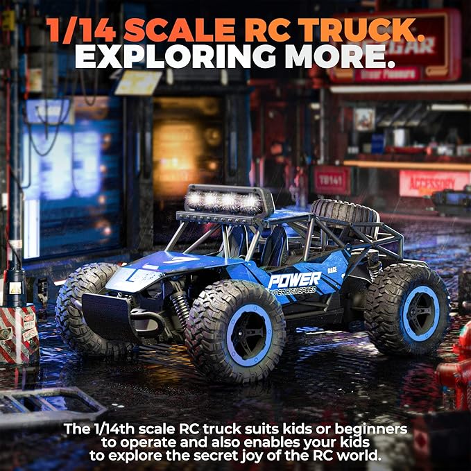 BEZGAR TB141 RC Cars-1:14 Scale Remote Control Car 2WD High Speed 20 Km/h Electric Toy Off Road RC Car Vehicle Truck Crawler with LED Headlight and Two Rechargeable Batteries for Kids and Adults
