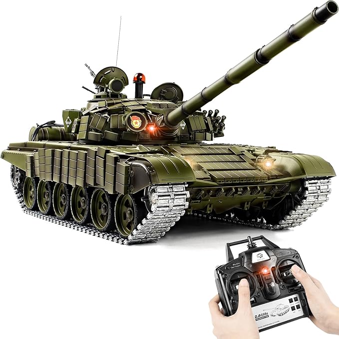 1/16 RC Tank Heng Long Soviet Union T-72 model Army Toy with Smoke Sound Light 2.4G Remote Control Tank That Shoot with Upgraded Metal Track Idler and Sprocket Wheel Steel Gearbox Two Batteries