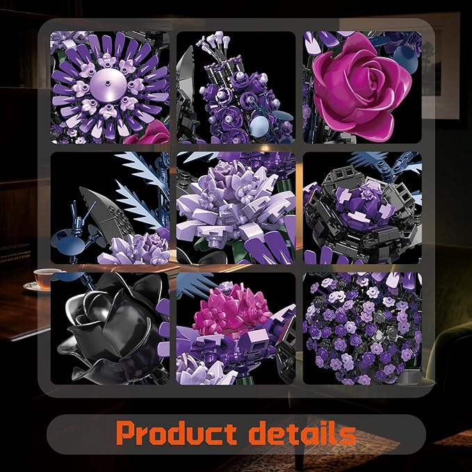 Flowers Building Set Compatible with Lego Flowers Purple Bouquet Plant with Vase Botanical Collection for Adults &amp Women &amp Girl 14+