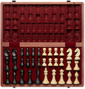A&ampA Premium Folding Chess Set 19 Wooden Board &amp 3.75 King Height Staunton Pieces with 2 Extra Queens Portable Travel Game Set (Natural Mahogany 19 Inches)