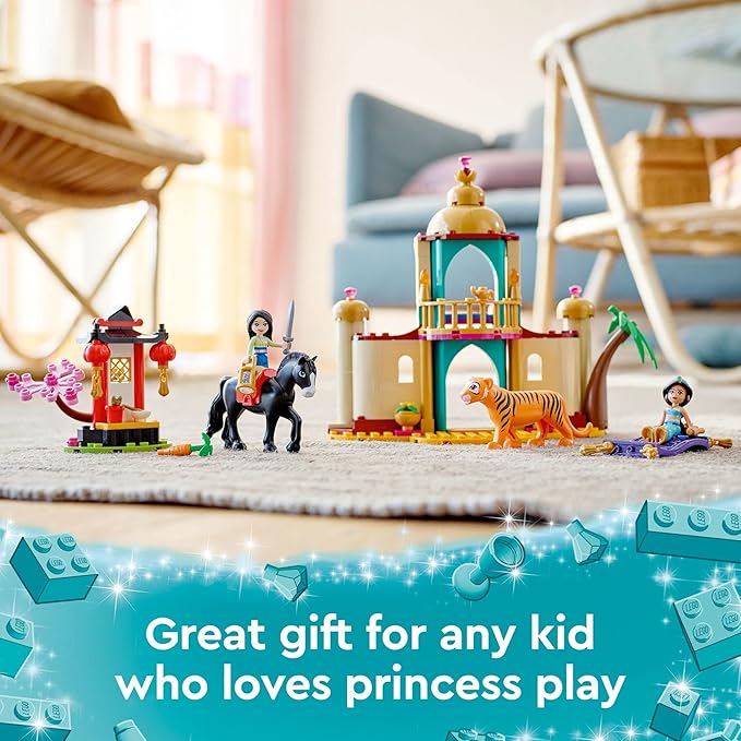 LEGO Disney Princess Jasmine and Mulan Adventure 43208 Palace Set Aladdin &amp Mulan Buildable Toy with Horse and Tiger Figures Gifts for Kids Girls &amp Boys