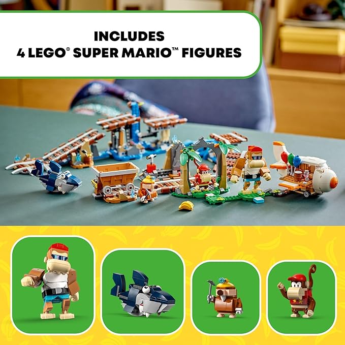 LEGO Super Mario Diddy Kong's Mine Cart Ride Expansion Set 71425 Collectible Building Toy with Brick Built Funky Kong Figure Super Mario Gift Set for Kids Ages 8-10 to Combine with a Starter Course