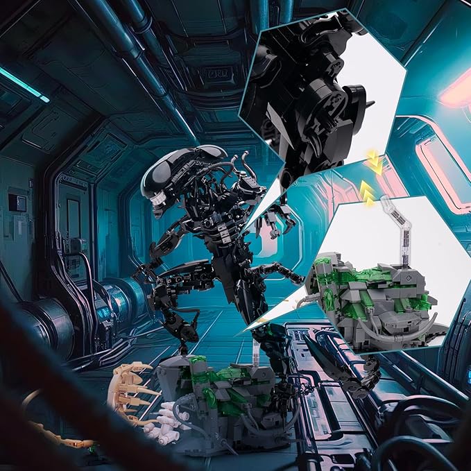 Xenomorph Building Set MOC Alien Action Figure Kit Compatible with Lego Horror Sci - Fi Collectible Model Figure &amp Detailed Base for Adults Kids Birthday for Movie Fans Aged 8+ 958PCS