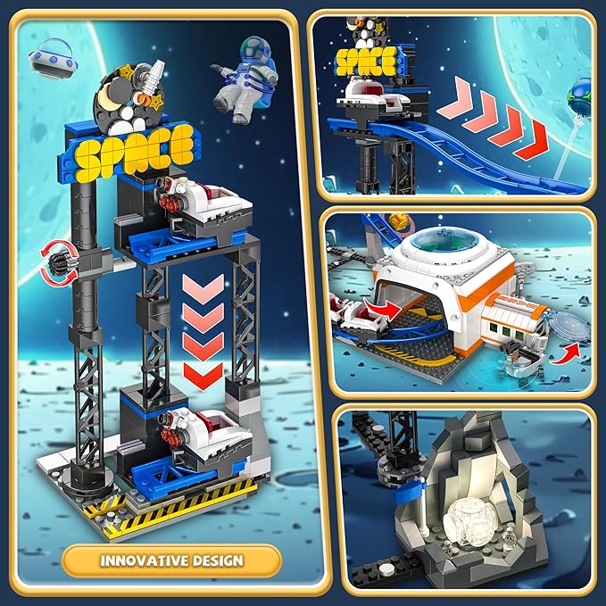 Space Roller Coaster Building Toy for Boys 12+ City Amusement Park Building Block Featuring a Roller Coaster Lift Platform Satellites Rocket Christmas Toy for Kids Ages 12+ 1288Pcs