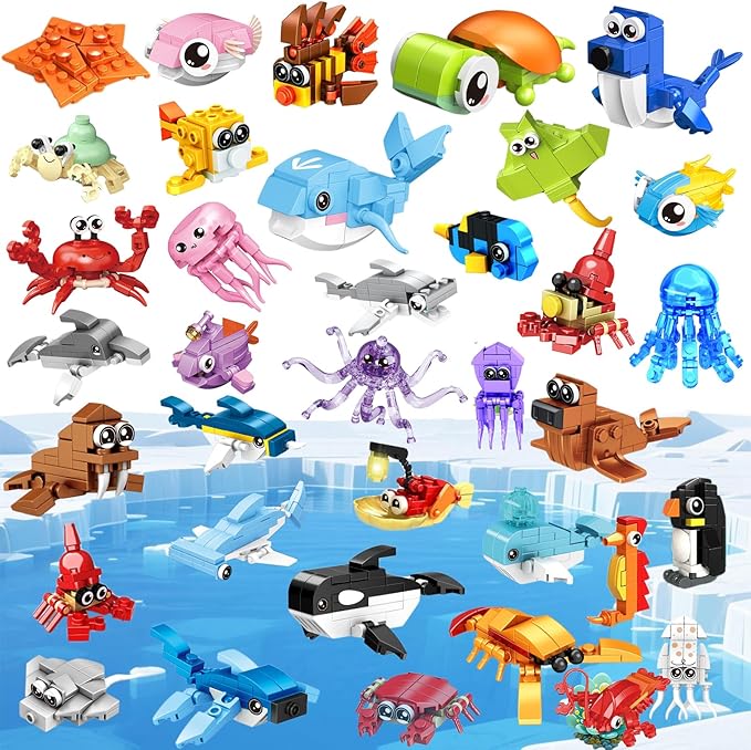36 Pack Party Favors for KidsMini Ocean Animals Building Blocks Set Prize box toys for kids Classroom Easter Birthday Christmas Goodie Bag Fillers Creative STEM Building Toys for Ages 6-12