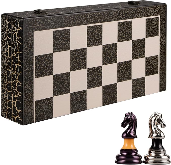 Chess Set 16 Wooden Foldable Black White Chess Board 3.5 Luxury Weighted Acrylic Chess Pieces with Storage Slots for Adults Children Gift Large