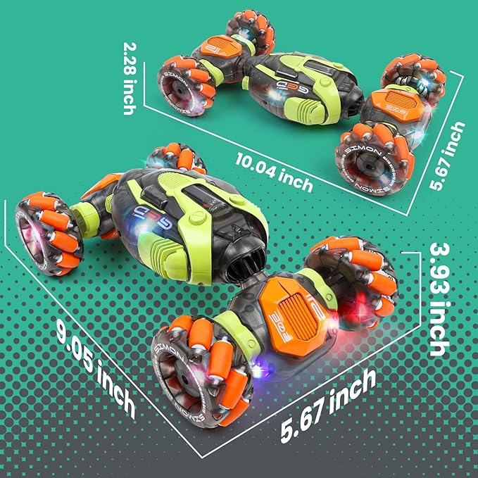 Gesture Sensing RC Stunt Car - Remote &amp Hand-Controlled Drift Toy for Kids Ages 5-7 6-8 9 10 11 12 Year Old 4WD Double-Sided Driving with Lights &amp Music