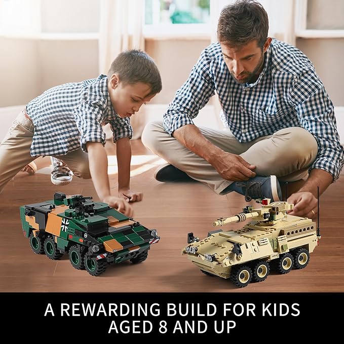 Boxer &amp Stryker Military Vehicles Building Sets Compatible with Lego Armored Tank Model Kit for Kids Great Army Toys for Boys Kids Teens Ages 8+