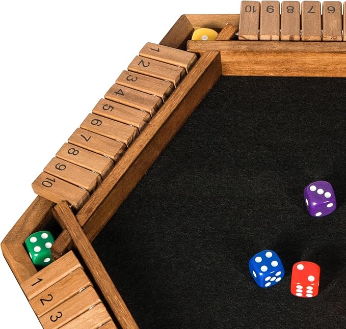 1-6 Players Shut The Box Dice Game Wooden Board Table Math Game for Kids Adult with 24 Dice Close The Box Game for Family Party Christmas Birthday
