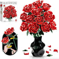 Rose Rotating Everlasting Flower Building Set (866PCS) Compatible Artificial Bouquet Elegant Home/Office Decor Accent for Tabletop Display Long-Lasting Home Decoration (Red)