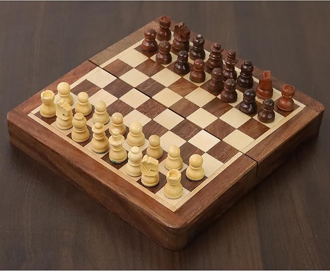 RoyalChessMall-Golden Rosewood Wooden Inlaid Magnetic Chess Set 5 with Folding Board