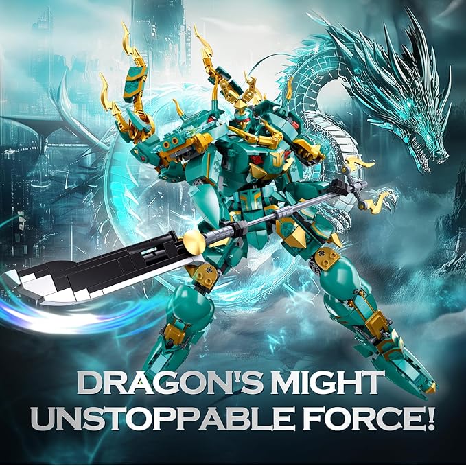 Mech Building Set Green Dragon Samurai Ninja Action Figure for Adults Collectible Robot Gift for Kids Ages 8+ Compatible with Lego Mech Set 704 PCS