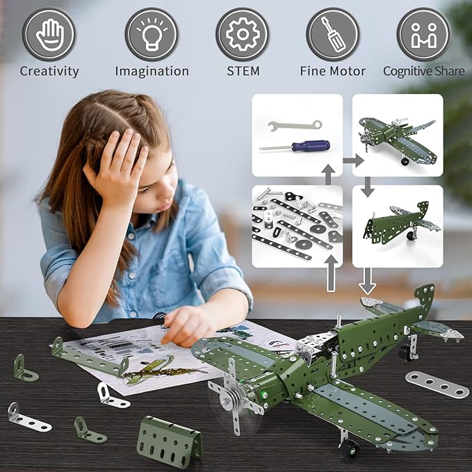 STEM Building Projects Model Airplane Set - 285 Pieces STEM Project Building Toys for Kids Ages 8-12-16 Assembly Science Kit Educational Birthday Gift for Kids Boys 8 9 10 11 12 Years Old