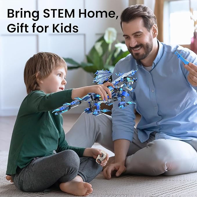 Sillbird Dragon Building Kit with Remote Control STEM Gifts for Kids Boys Ages 8-12 Technic Buildable 3in1 Models Coding Toys for Birthday with 590 Pieces