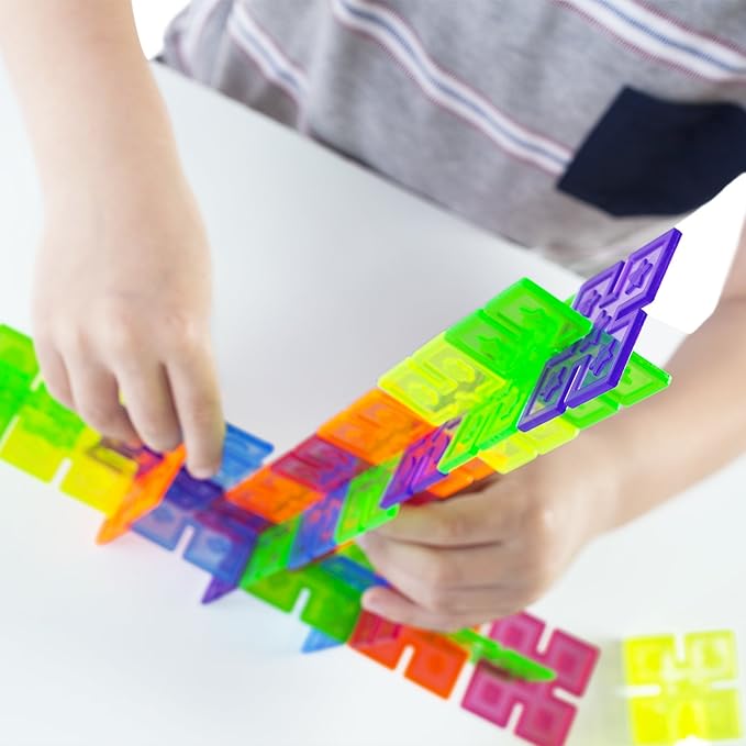 Guidecraft Interlox Squares - 96 Piece Set Interlocking Construction Toy Creative Building - Educational STEM Construction Toy for Kids