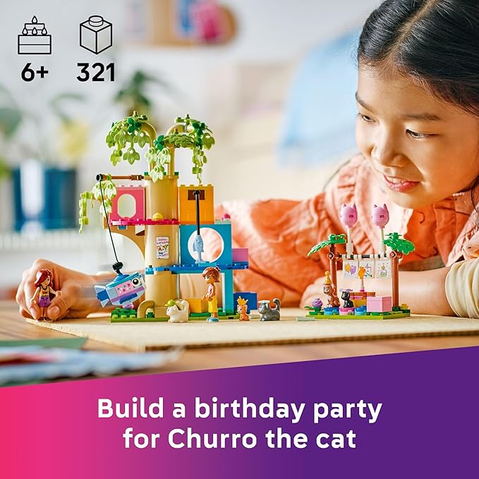 LEGO Friends Cat Birthday Party &amp Tree House Building Toy - Pretend Play Building Blocks W/Cat Toys &amp 2 Minidolls - Creative Storytelling Kids Toy for Girls and Boys 9+ - Birthday Gift Idea-