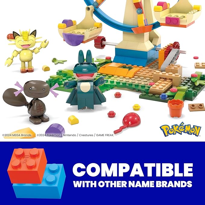 MEGA Pokemon Building Toys Set Ferris Wheel Fun with 393 Pieces 4 Poseable Characters 5+ Inches Tall for Kids