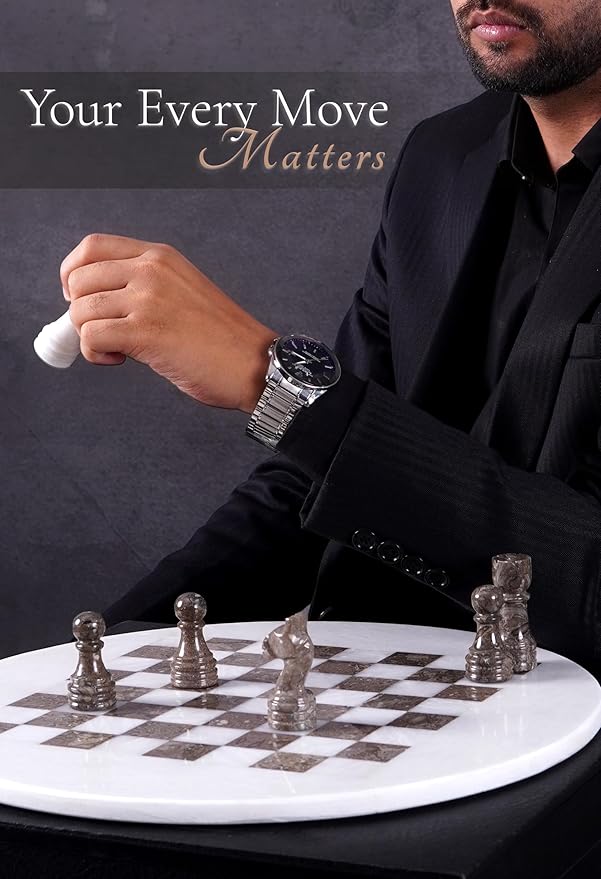 Marble Chess Set for Adults with Complementary Storage Box 15 White &amp Oceanic Handmade Chess Board Game Luxury Board Games for Adults with Extra Queens