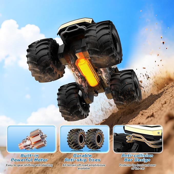Remote Control Car for Boys 1:18 Monster Trucks Toys Amphibious RC Cars 2.4 GHz Waterproof RC Trucks 4WD All Terrain Off-Road Pickup Kids Toys for 6-12 Year Old Boys Girls Christmas Birthday Gifts