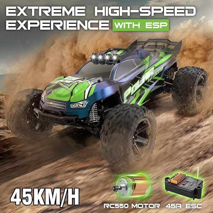 1:10 Big Rc Cars 18-InchFast Remote Control Car Trucks45+KM/H RC Off-Road Electric Truck Includes 2 Rechargeable 2600mAh Batteries Rc Cars for Adults &amp Boys