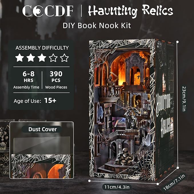 Book Nook Kit DIY Miniature Dollhouse Library Booknook Kit Bookend Bookshelf with LED Light for Adults Teens (Haunting Relics)