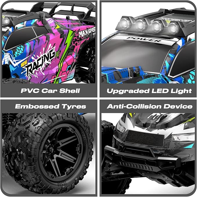 RC Car for Adults Boys 1:8 Scale 50KM/H High Speed Vehicle with 2.4 GHz Remote Control Waterproof Off-Road Monster Truck 2 Rechargeable 2600mAh Batteries Racing Car Toys
